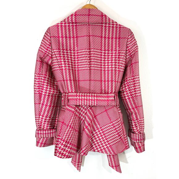 NWT WHBM Pink Houndstooth Satin Belted Trench Coat Size M - Picture 4 of 11